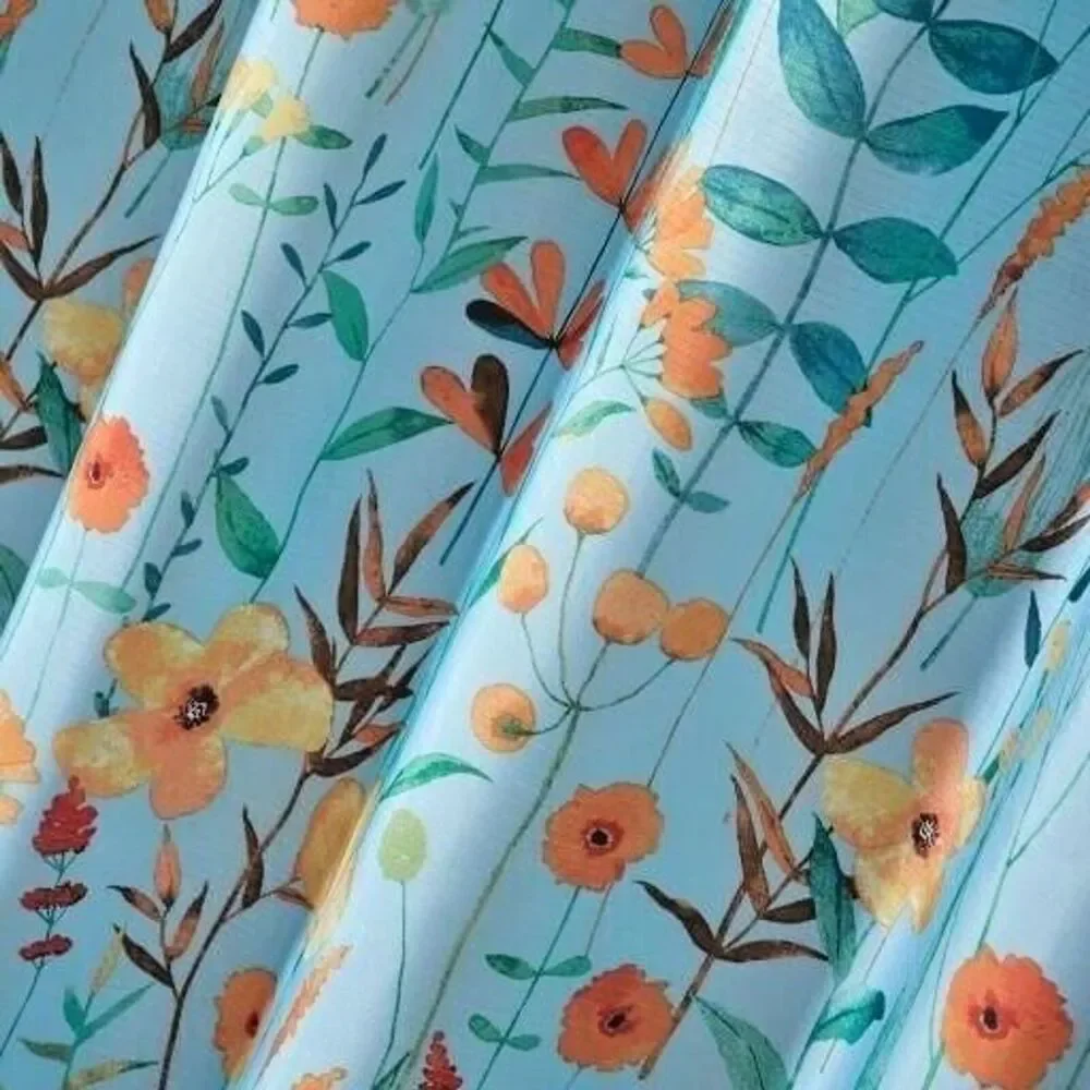 Wildflowers Fabric Shower Curtain Yellow Orange Poppies Blue Floral Bath Gift